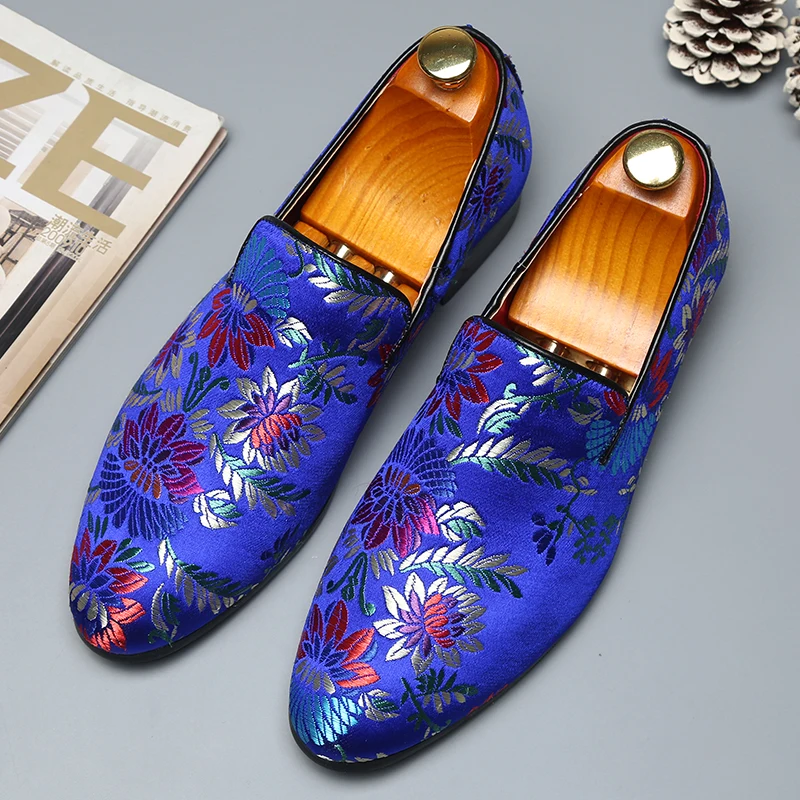 Мужские Изысканные кожаные туфли с вышивкой размера плюс 37-48; коллекция года; разноцветная обувь ручной работы в деловом стиле; модная мужская повседневная обувь на плоской подошве