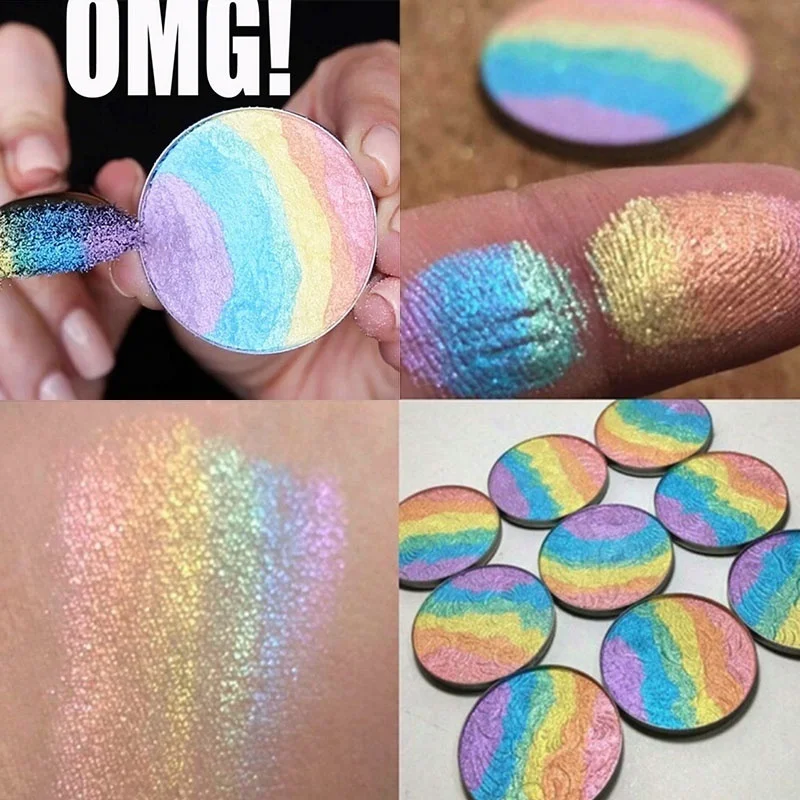 

Rainbow Shimmer Highlighter Powder Illuminator Makeup Face Contouring Highlight Brightener Concealer Bronzer Pressed Palette