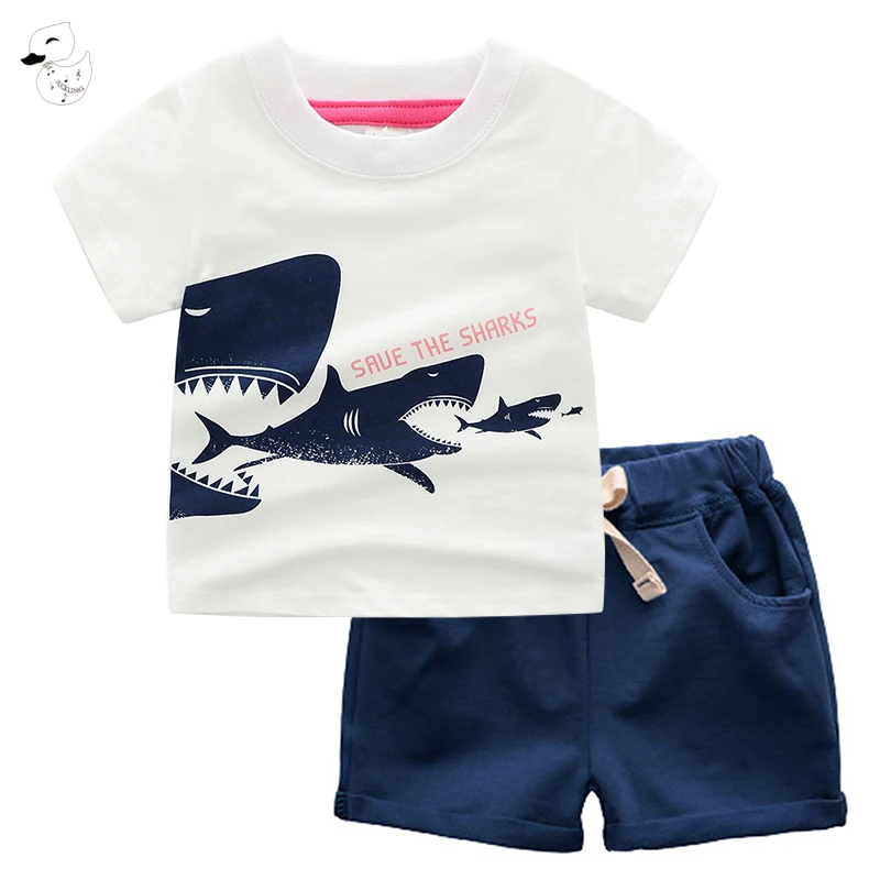 2pcs Summer Baby Boy T-shirt Tops Shark Short Pants Outfit Toddler Kids Clothes 