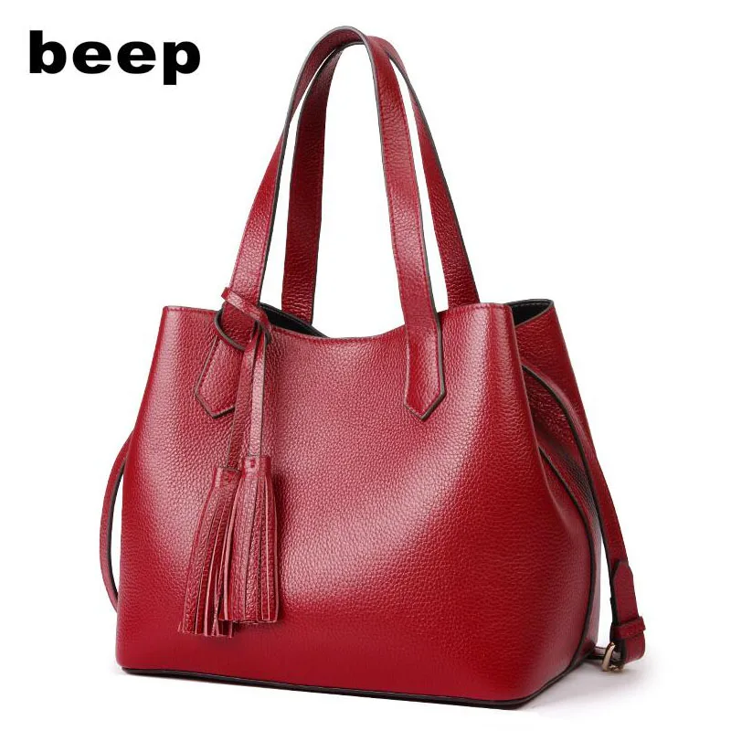 

Beep 2019 New Superior cowhide fashion women Genuine Leather bag Simple women leather shoulder bag women's bag
