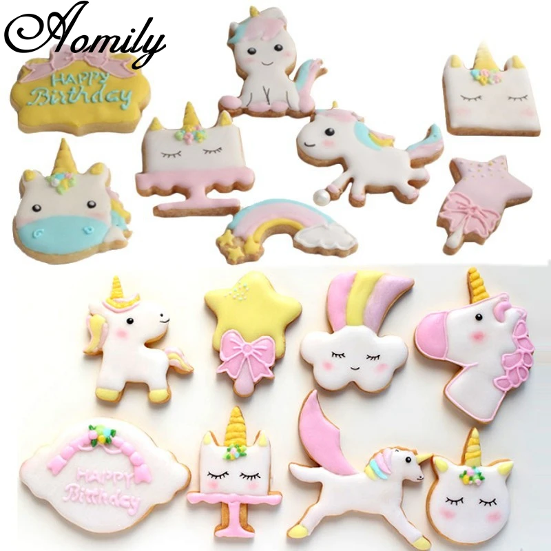

Aomily 8Pcs/Set Unicorn Cartoon Cookies Cutter Chocolate Fondant Mould Birthday Baking Decorating Tools Christmas Kitchen Baking