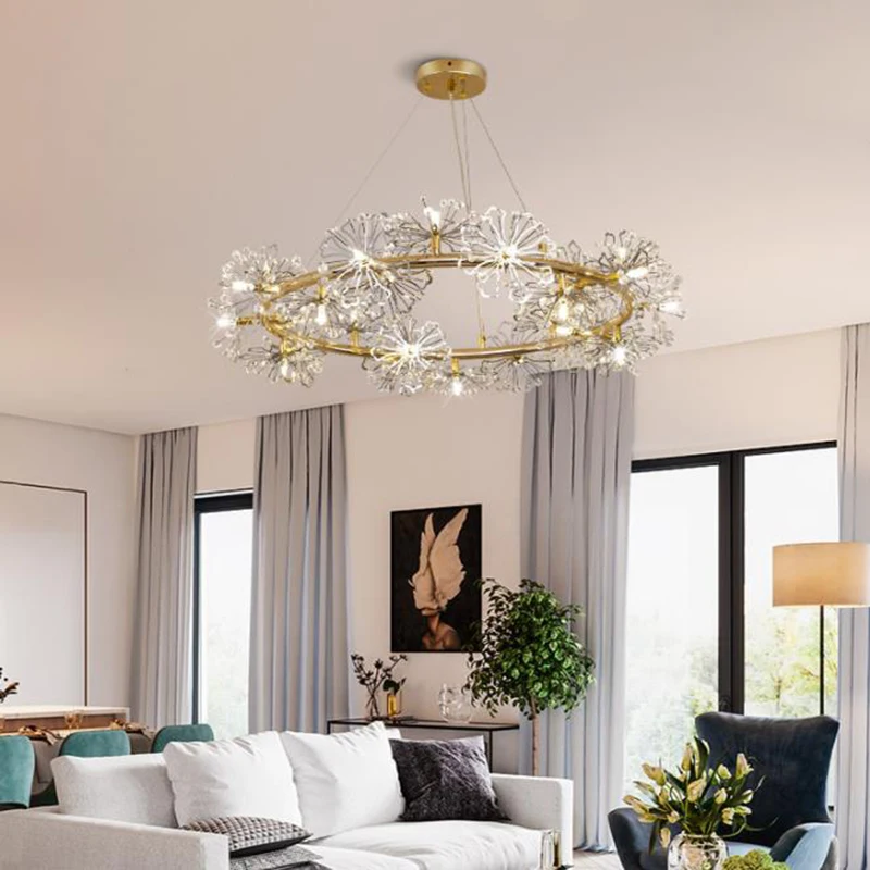 

Post-Modern Nordic style LED crystal Pendant Lights creative dandelion flowers hanging lamp dinning room iron LED Pendant Lights