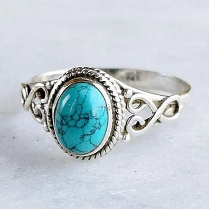

2018 New Custom Personalized Rings Jewelry Vintage Antique Silver Turquoises Ring for Tibet Women Finger Ring Drop Shipping