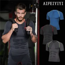 Мужские высокие эластичные мышечная основа Слои с коротким рукавом облегающее Топ бельё Формирующее фигуру Фитнес быстросохнущая сжатия Термальность нижнее белье