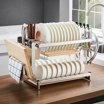 

Dish Rack Drain Rack Kitchen Rack 304 Stainless Steel Hanging Dish Dish Chopsticks Storage Rack Double Household