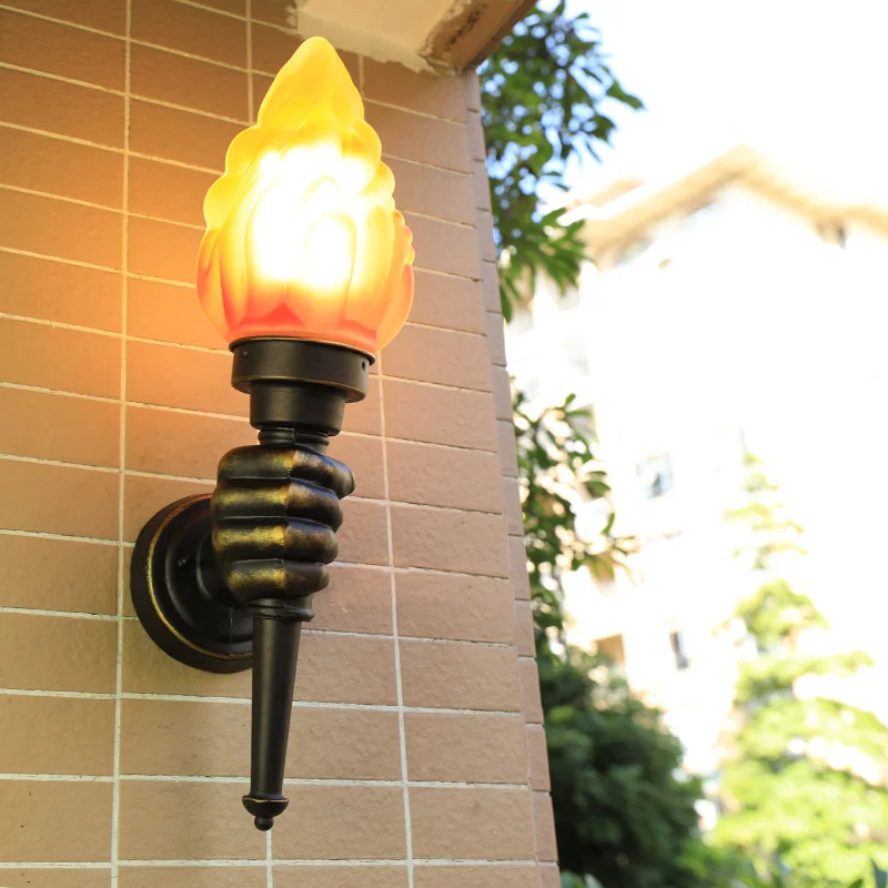Creative torch hand light restaurant cafe bar porch aisle stair bedroom living room outdoor garden light wall lamp sconce bra