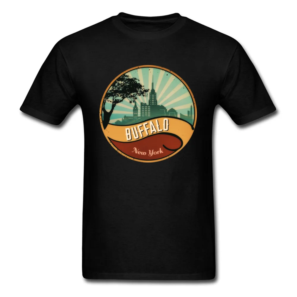 Personalized O-Neck T Shirts Lovers Day T Shirt Short Sleeve Prevalent 100% Cotton Simple Style Tee-Shirts Hip hop Men Buffalo City Skyline New York Retro Vintage 80s black