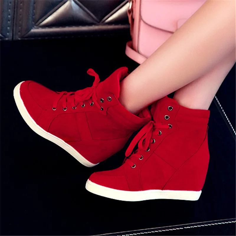 

Spring Women Boots Faux Suede Leather Wedge Platform Boots Hidden Heel Shoes High Top Sneaker Casual Shoes for Woman Ankle Boot