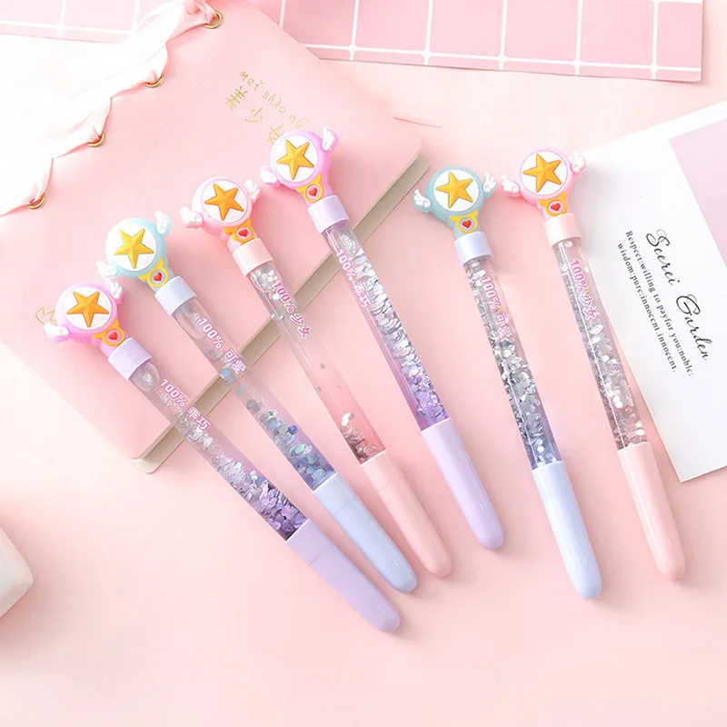 

0.5mm Teenage Heart Cute Kawaii Liquid Quicksand Magic Wand Gel Pen Signature Pen Office School Writing Supplies Stationery Gift