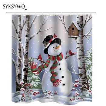 

3d Snow Man Tree Bathroom Curtain Shower Drop Shipping White Curtain For Bathroom 2018 Festival Curtain Bath