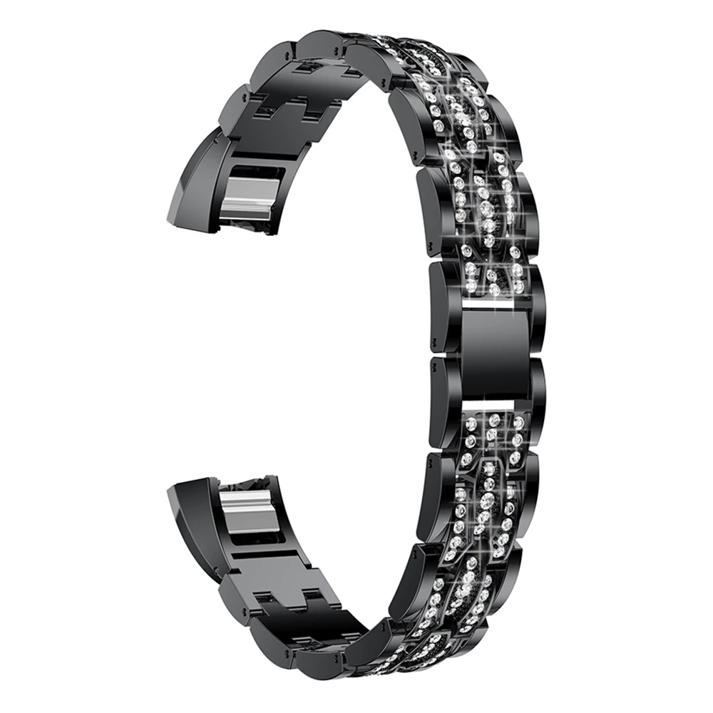Для Fitbit Alta/Alta HR трекер активности из нержавеющей стали ремешок замена металлический ремешок для часов браслет Rhineston браслет - Цвет ремешка: Black White