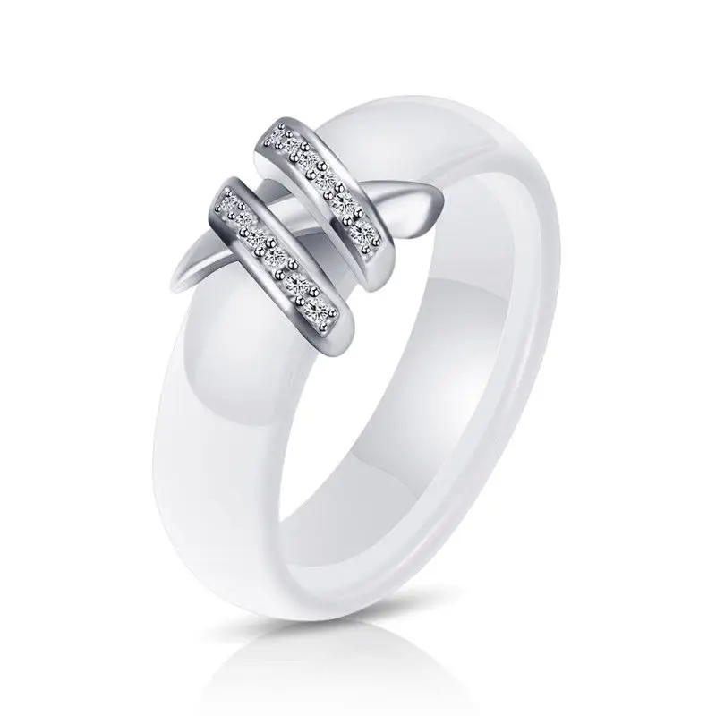Мода 6 мм Высокое качество черный и белый простой стиль две линии Кристалл Ziron керамические кольца для женщин модные ювелирные изделия подарок