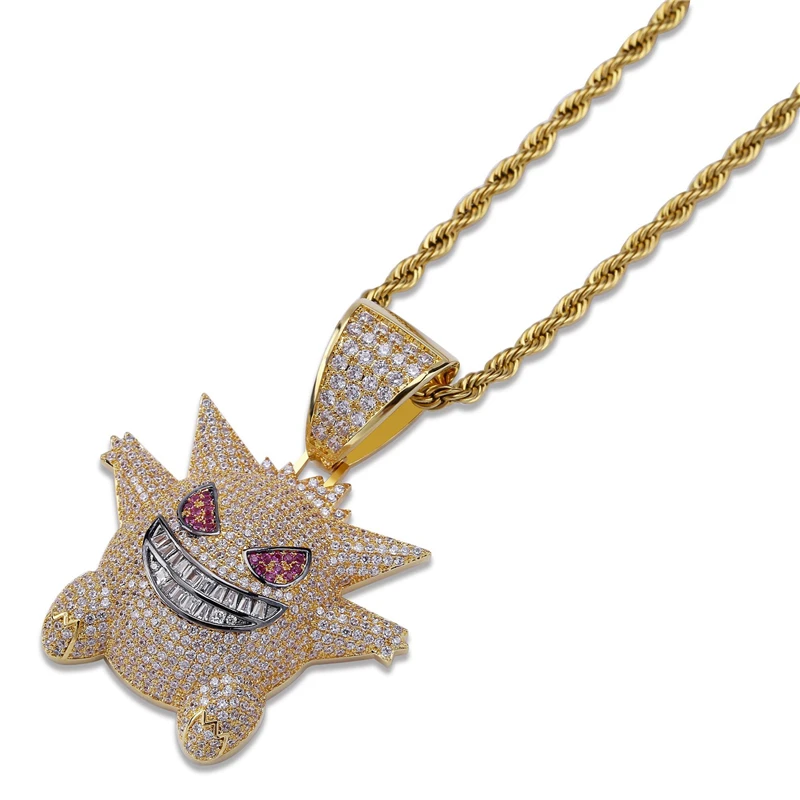 

Hip Hop AAA CZ Zircon Paved Bling Iced Out Gold Silver Pendant & Necklace For Men Women Rapper Jewelry With 60cm Rope Chain