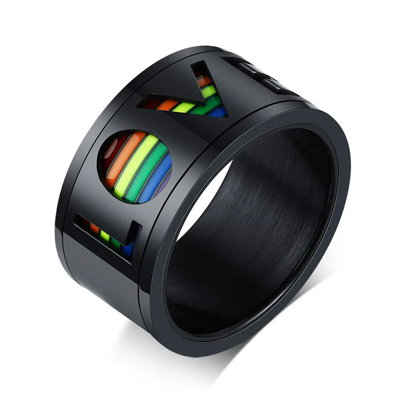 

Stainless Steel Rainbow Male Ring LOVE Gay Pride Rotating Ring Black Men's Ring Colorful Fashion Jewelry