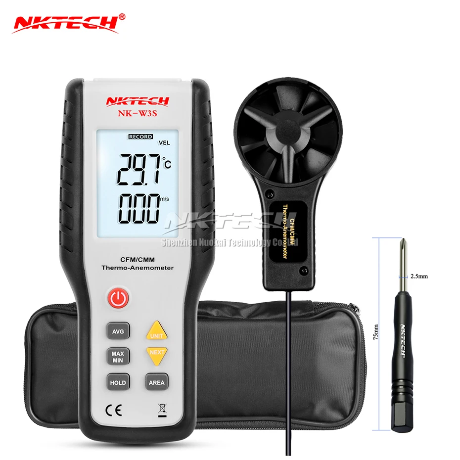

NKTECH Digital Anemometer Thermometer CFM/CMM NK-W3S LCD Backlit Airflow Wind Meter Air Velocity Volume Thermo Temperature Test