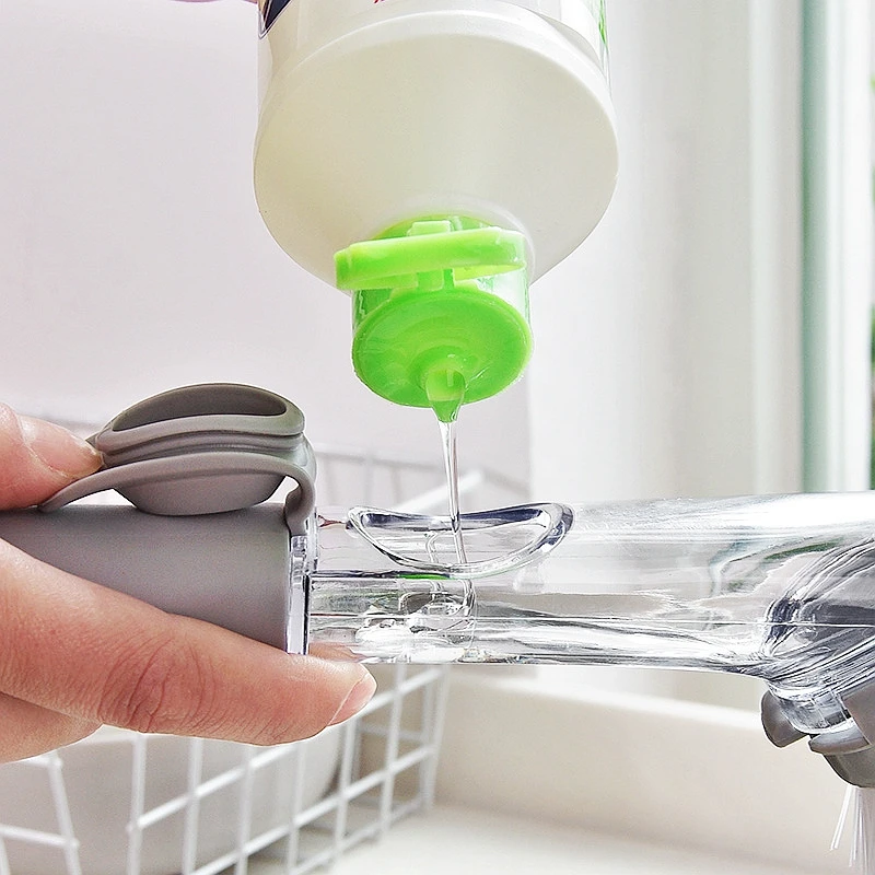 

Double Use Kitchen Cleaning Brush Scrubber Dish Bowl Washing Sponge With Refill Liquid Soap Dispenser Kitchen Pot Cleaner Tool