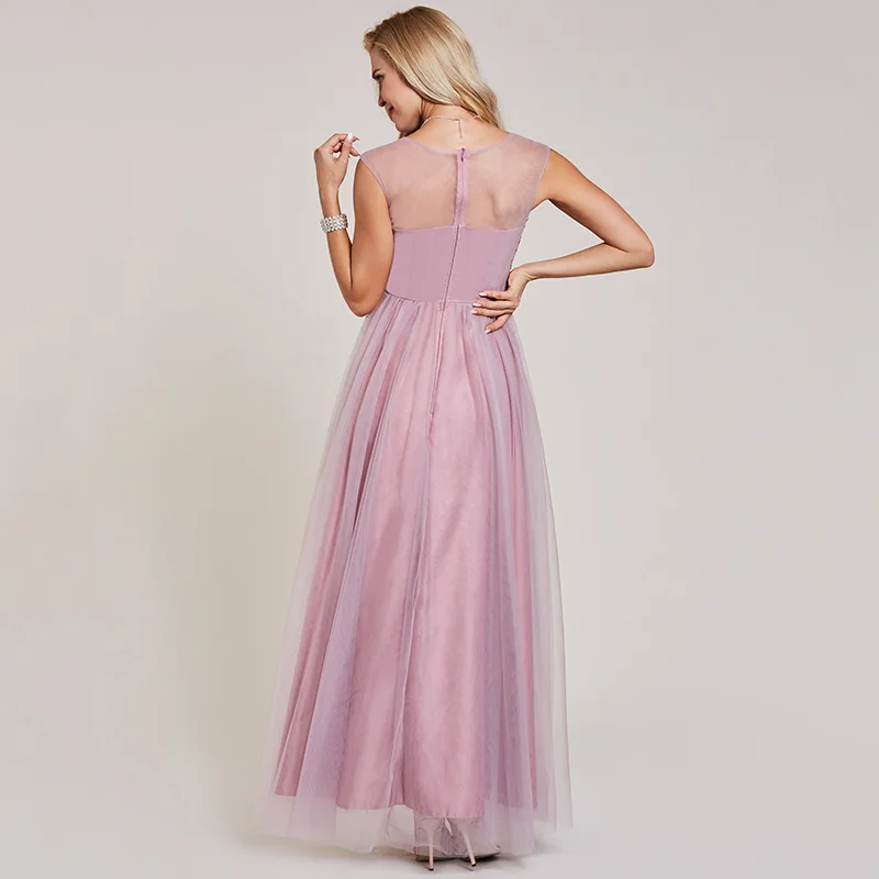 Dressv розовое длинное вечернее платье, недорогое с глубоким вырезом, с аппликацией, без рукавов, для свадебной вечеринки, торжественное платье трапециевидной формы, вечернее платье es