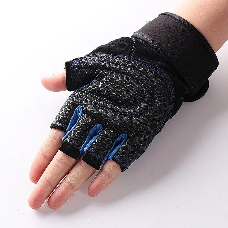 Перчатки с полупальцами из мягкой ткани, дышащие, противоскользящие, для тяжелой атлетики, для спортзала, спортивные, для поддержки запястья, перчатки для велоспорта, езды на горном велосипеде - Цвет: Dark Blue