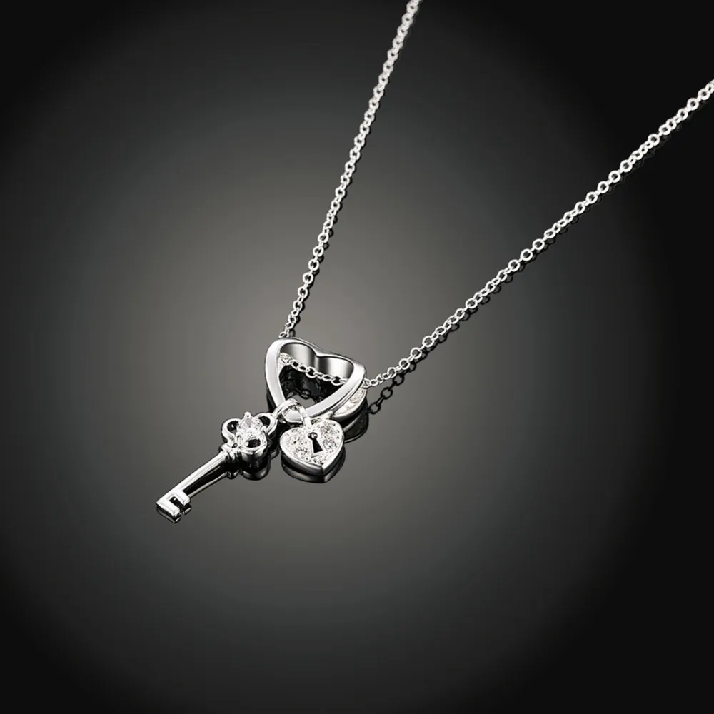 Сладкий дизайн серебряный ключ сердце кулон ожерелье с Цирконом Модные ювелирные изделия подарок на День святого Валентина для женщин высокое качество N906