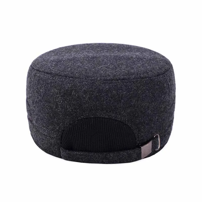  QDKPOTC Autumn Winter Wool Blended Felt Flat Caps Men Fashion Military Cap Army Cap Dad Hat With Th