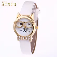 Relogio Feminino 2017 Fashion Clock Cute Cartton Glasses Cat Analog Quartz Dial Wrist Ladies Watch Women’s Watches Montre Femme
