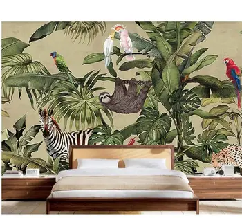 

Custom Wallpaper Retro Tropical Rainforest Animal Palm Leaf Living Room TV Background Wall Decorative Background mural