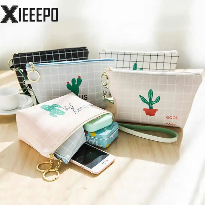 

Cute Women Cosmetic Bag Travel Makeup Case Zipper Plant Cactus Make Up Bags Organizer Storage Pouch Toiletry Kit Wash Bags