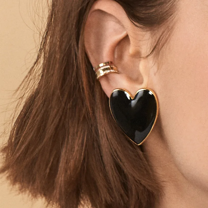 

AENSOA 4 Colors Minimalist Heart Shape Big Drop Earrings For Women Unique Design Simple Dangle Statement Earring Party Jewelry