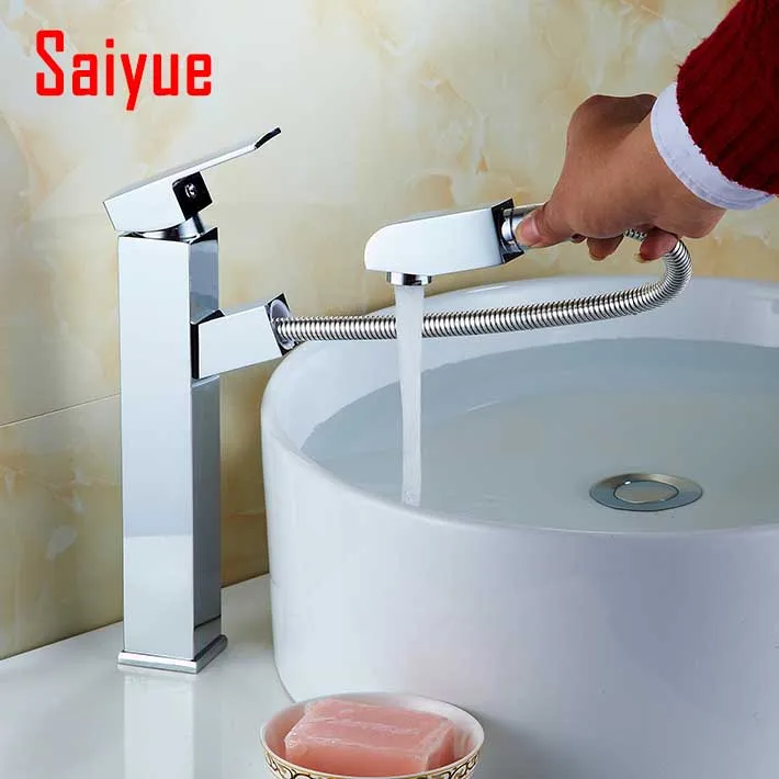 

Basin Sink Faucet Pull out Copper water Mixer Bathroom Polished Chrome Sink Tap