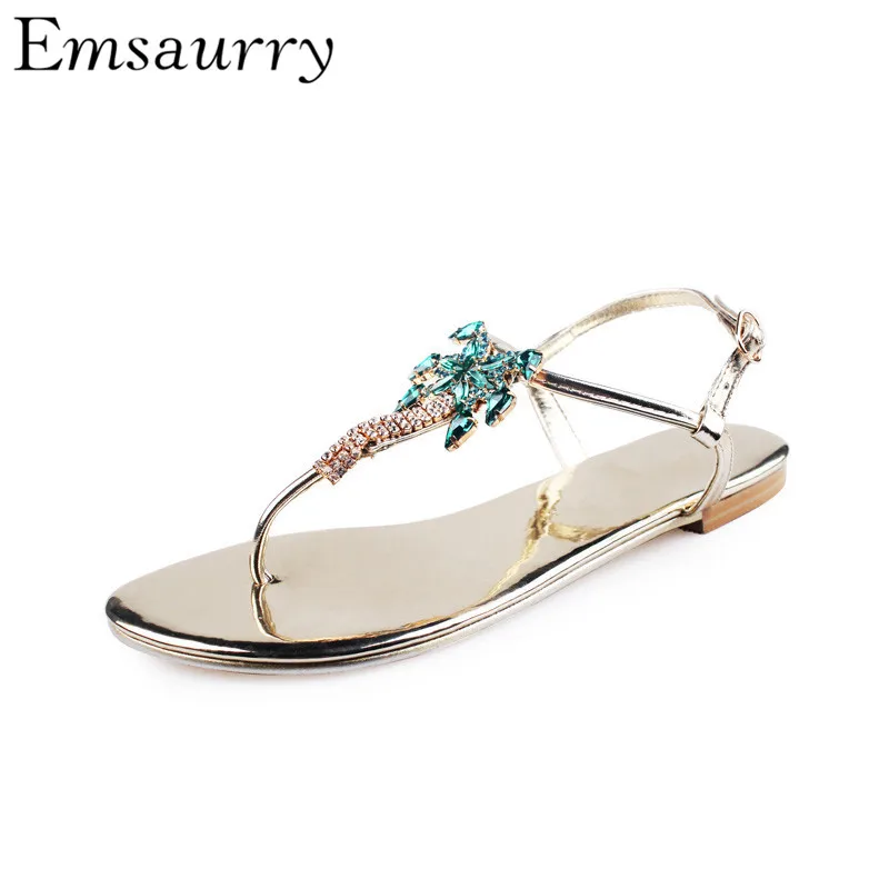 Bohemian Style Flip Flops Narrow Band Diamond Flat Summer Beach Holiday Sandals Women Gold Silver