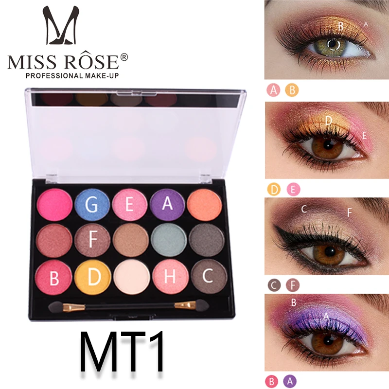 

Brand MISS ROSE New 15 Colors Pearlescent Eye Shadow Sequins Eyeshadow Palette Glitter Powder Eyeshadow Essential