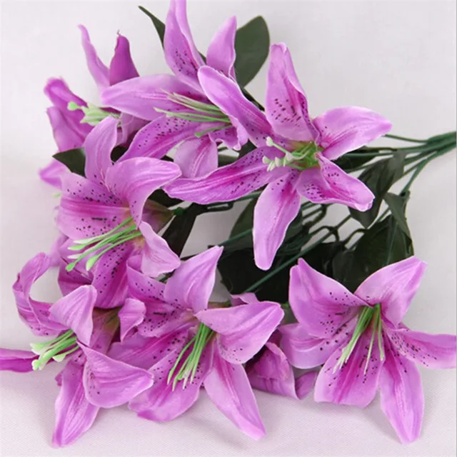 Buy 1 Dozen Leafy Artificial Silk Lily Flowers Flower