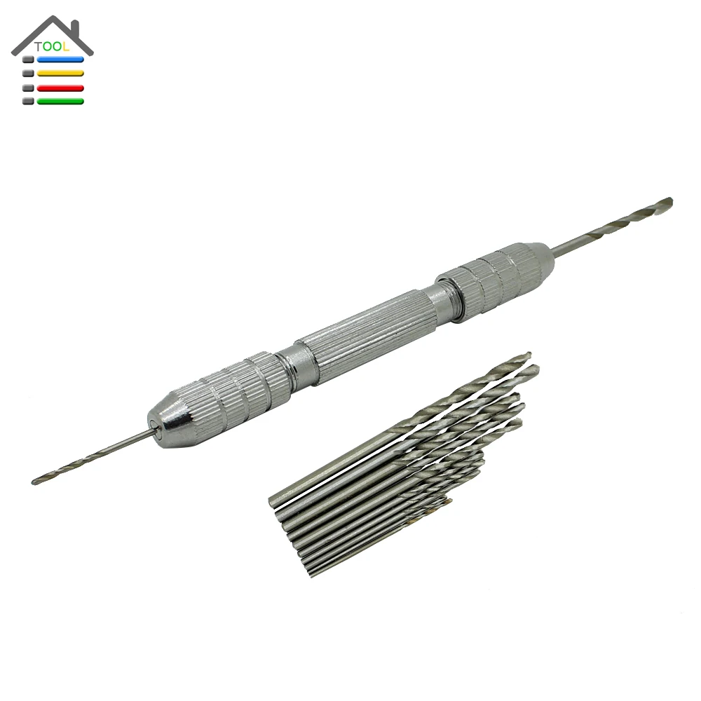 

New Double Mouth Pin Vise for Hand Drill Bits Chuck Walnut perforated paper model making With 10pcs Micro Twist Drill Bit