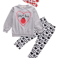 Новая повседневная детская одежда из 3 предметов для маленьких девочек футболка с длинными рукавами для маленьких мальчиков топы+ брюки, комплекты одежды CL