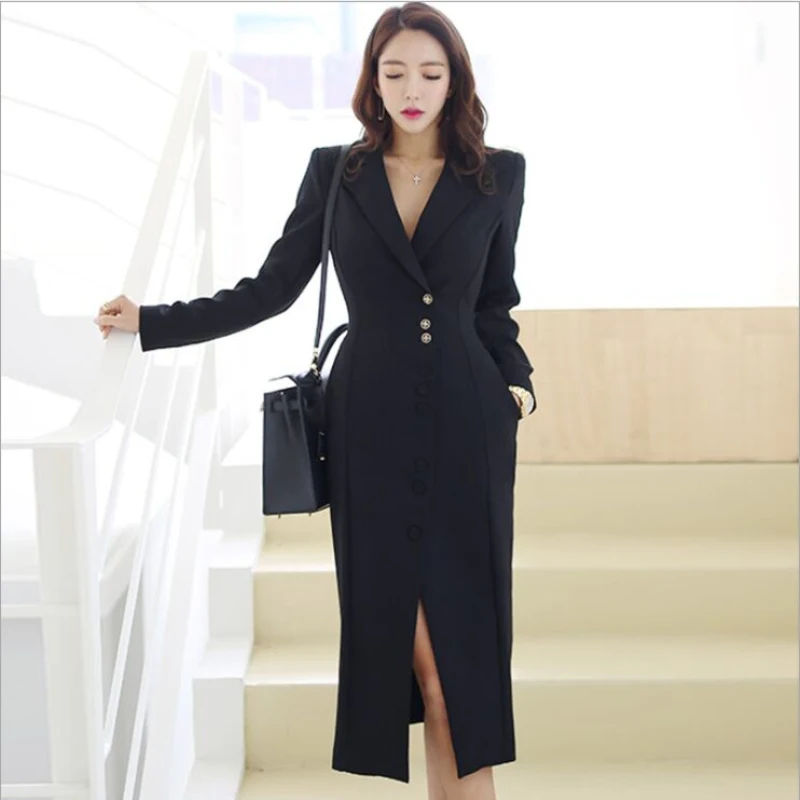 

Elegant Suit Dress 2019 Summer Autumn Dress New Korean Women Ladies Slim Commuter Temperament Long Suit Dresses Unique OL Dress