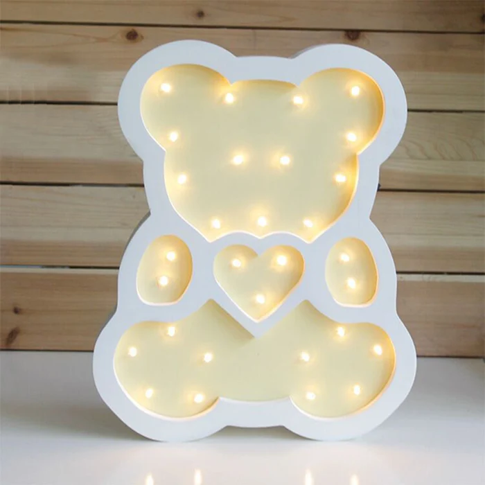 Деревянный Светодиодный Светильник-ночник с медведем из мультфильма, ночной Светильник для детей, детская спальня - Испускаемый цвет: Yellow