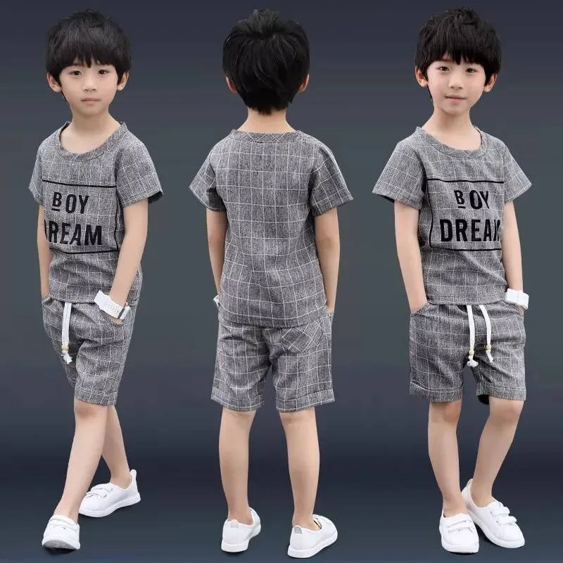 

2019 Summer Boy Plaid Casual Sports Two-set