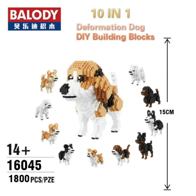 Balody 10 в 1 деформация собака Обучающие DIY строительные блоки Игрушечная модель