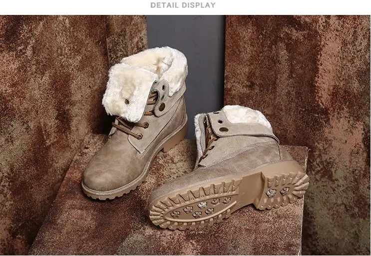 Зимние женские ботильоны; мотоботы в британском стиле; повседневная обувь на не сужающемся книзу массивном каблуке; теплые меховые ботинки на платформе с круглым носком