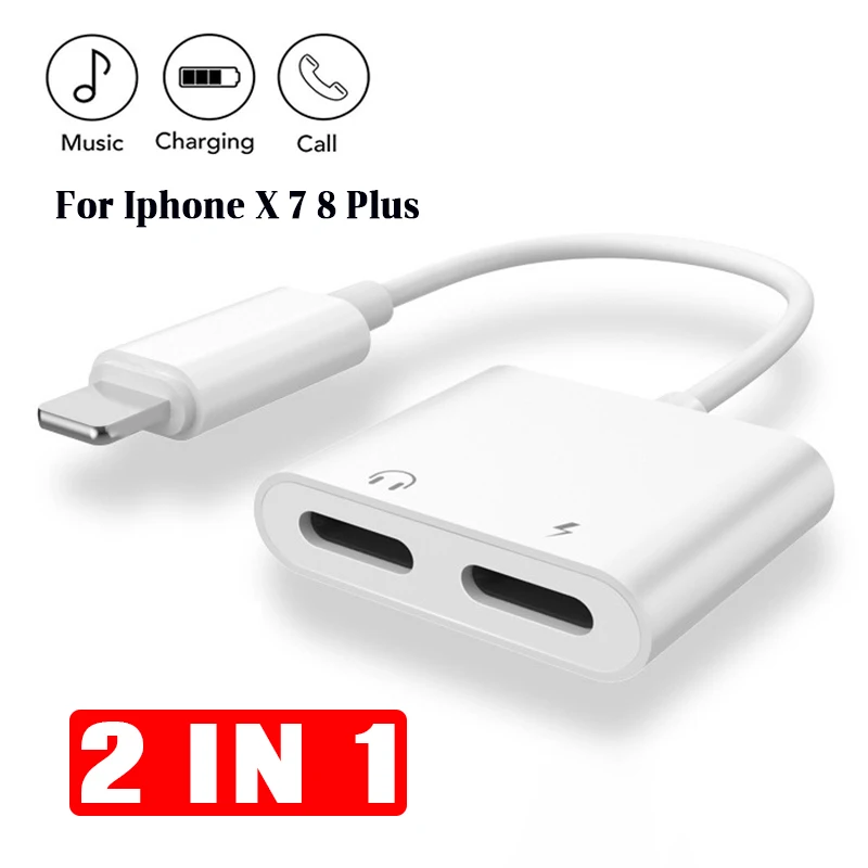 Koop 2 in 1 Plastic Audio Splitter Adapter Voor iPhone X 7 8 plus Oortelefoon Converter Voor Lightning Kabel Hoofdtelefoon Aux jack Connector