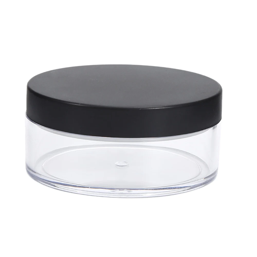 

50ml Plastic Clear Empty Loose Powder Pot Container Bottle With Sieve Black Cap Travel Cosmetic Accessories