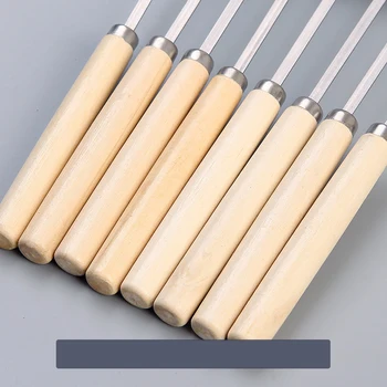 

Stainless steel wooden handle barbecue stick mutton kebab tool barbecue kebab articles iron stick flat stick fitting