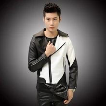Fashion 2015 New Design Korean Slim stitching men short leather stand collar PU leather jacket coats(one jacekt) LCM325