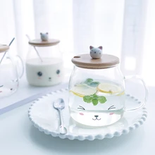 Творческий смайлик Стекло чашки Офис Питьевая чашка для кофе, молока Чай с кружка с крышкой пара студенческих Подарочная кружка животный принт Стекло чашки