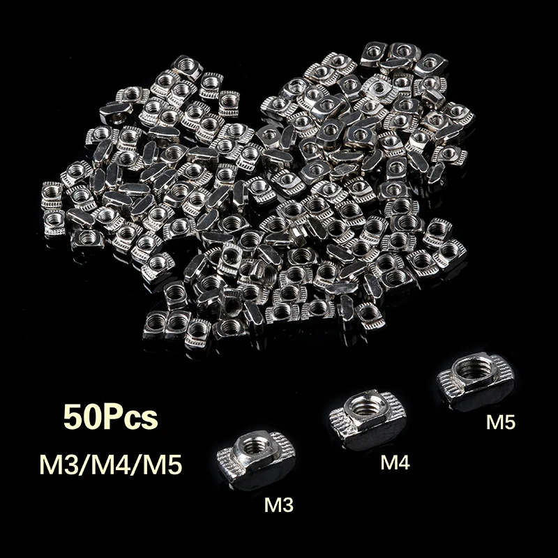 

50Pcs/set 20 series M3 M4 M5 T nut Hammer Head Fasten Nut for Aluminum Extrusion Profile 20 series Slot Groove