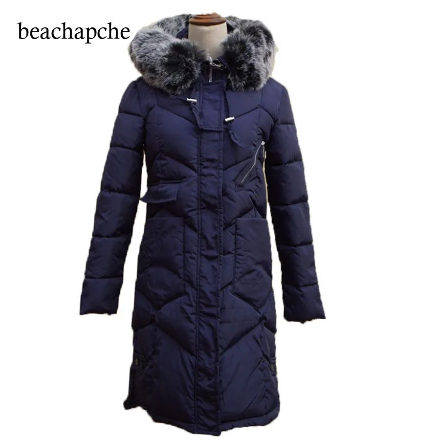 2017 winter women hooded coat fur collar thicken warm long