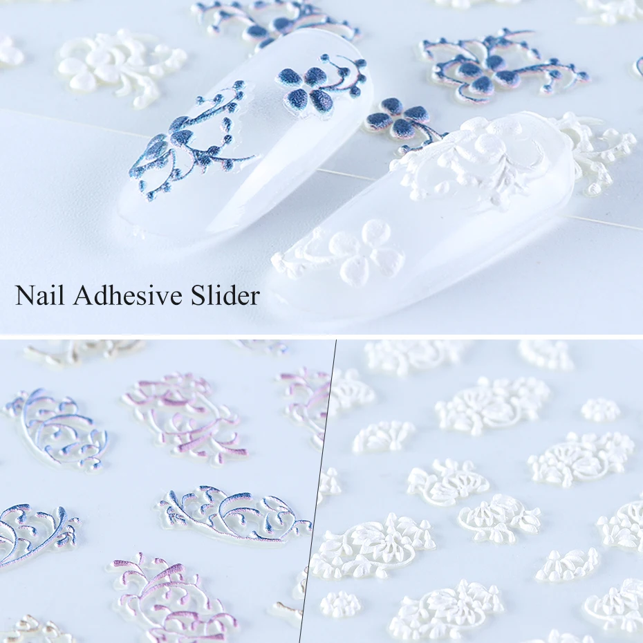 5D Embossed Nail Sticker Decals Blooming Flower Acrylic Engraved 3D Slider Manicure Empaistic Nail Art Decoration Tips CH1019