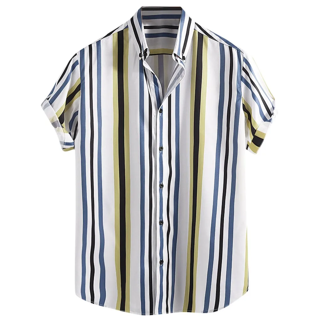 Mens tops Breathable Striped shirts Turn Down Collar Short Sleeve Loose Casual summer fashion Shirts new arrivals#G8 - Color: Orange