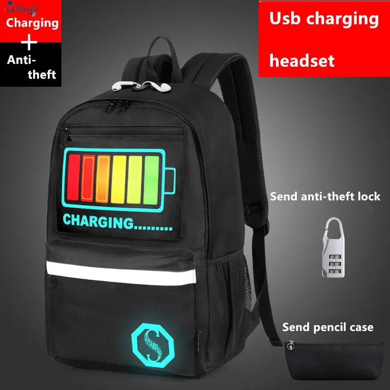 

Oxford Woven Anti-theft Voice Control Night Glow 15.6 Inch Large Capacity Waterproof Charging School Travel Notebook Backpack