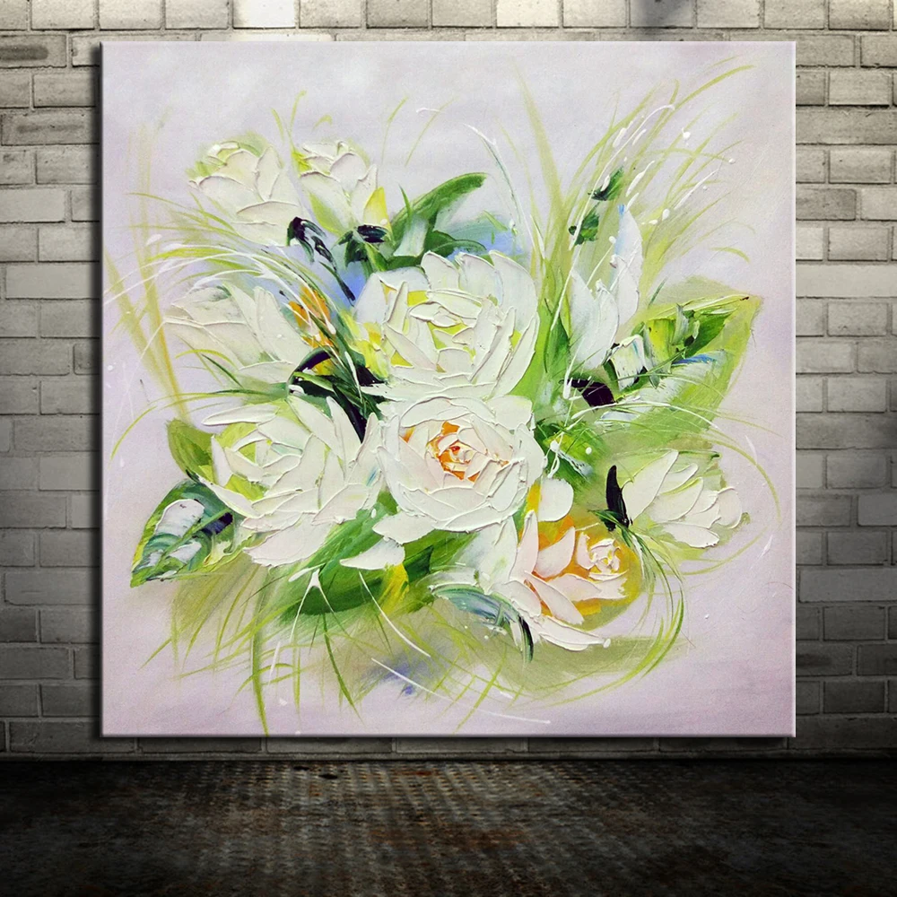

No Framed Handmade Modern Wall Art Flowers Paintings Handpainted Palette Knife Flower Oil Painting On Canvas For Home Decoration